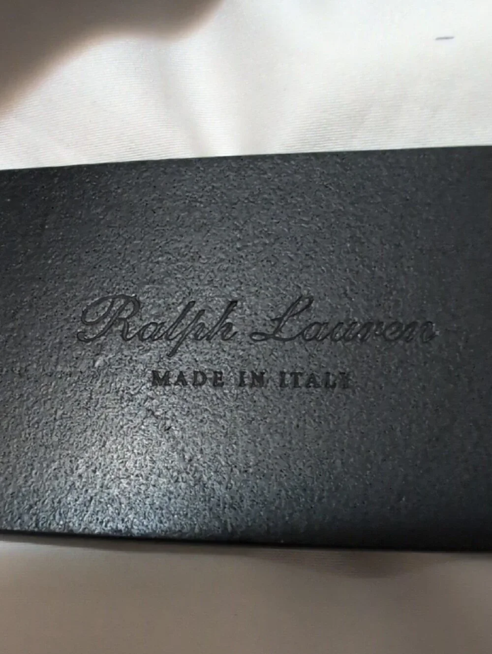 Ralph Lauren Black Leather Men's Belt with Silver RL brand Buckle.